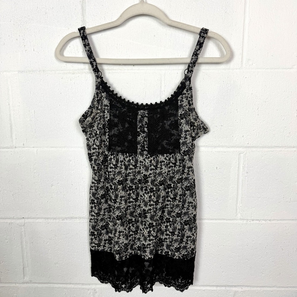 INC Babydoll Tank Top Cami Black Floral Lace Mesh Y2K Whimsigoth Dark‎ Fairy S